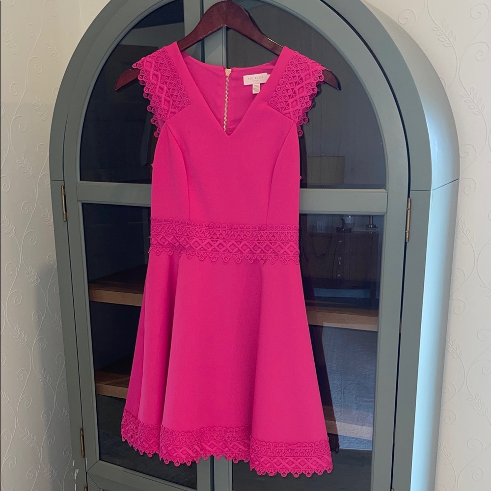 Ted Baker Fuchsia Lace Trim Mini Dress